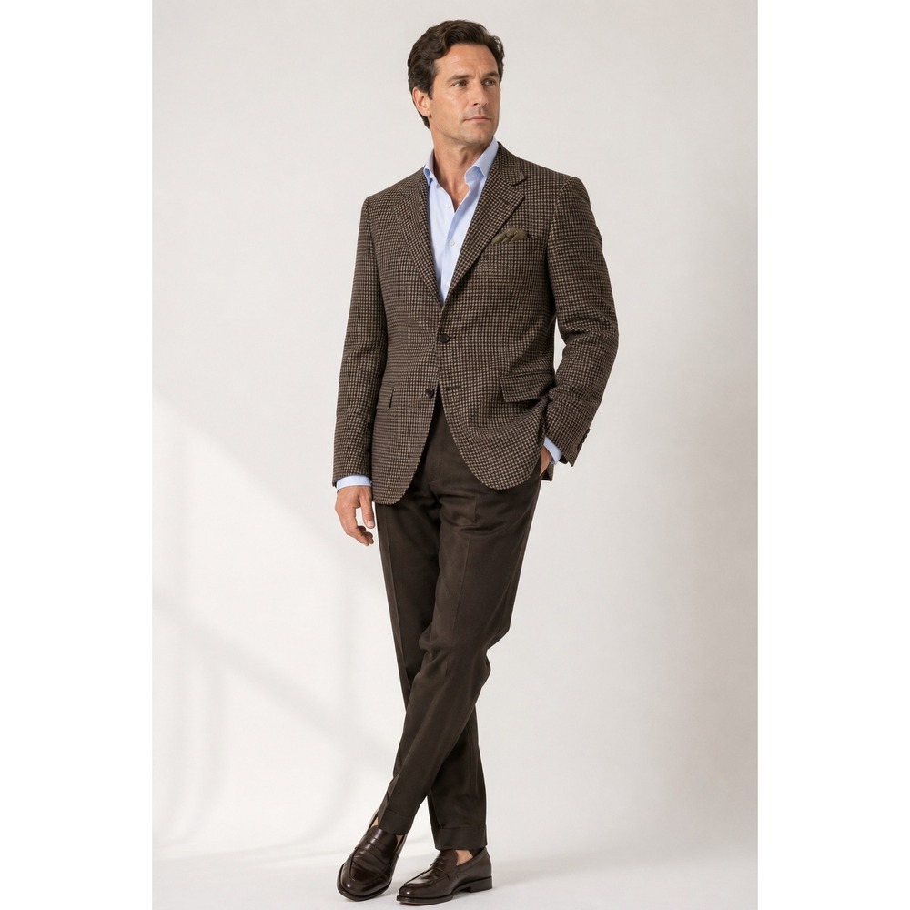 Vito Rufolo Italy 100% Wool Houndstooth Blazer Jacket Brown Mens 46 LN Amalfi
